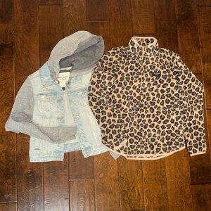 Abercrombie & Fitch lot: Leopard Print Fleece Jacket & Denim Jean Hoodie Jacket